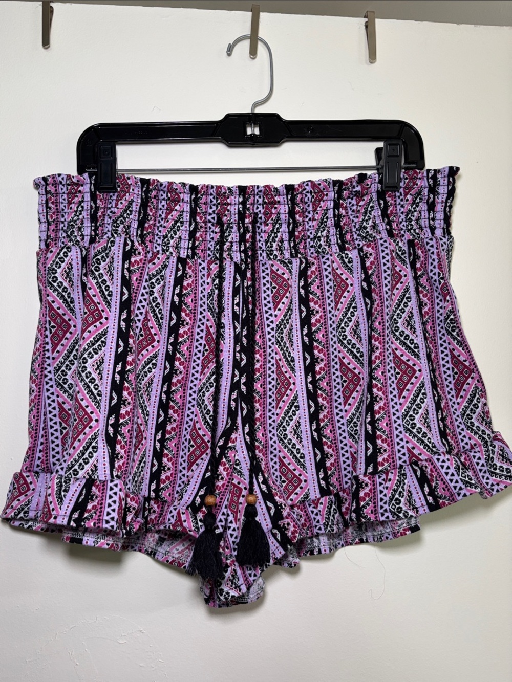 No Boundaries Pink Multi Smocked Ruffle Tassel Lounge Shorts